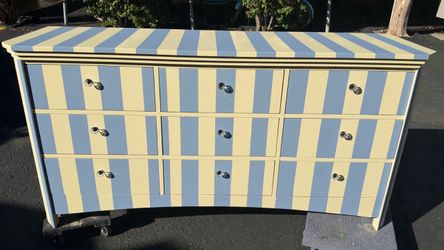 Pretty refinished hand-painted striped ( light lavender + yellow butter)