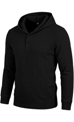 Mens Hooded Henley Shirt Lightweight Long Sleeve Pullover Hoodie