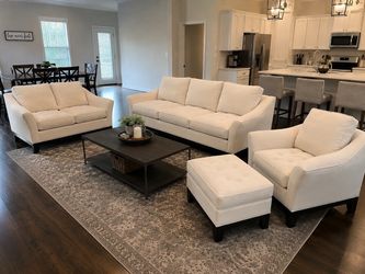 Cindy Crawford Home Ivory/Cream Colored 4-Piece Living Room Set – Sofa, Loveseat, Chair & Ottoman