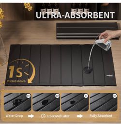 Stone Drying Mat for Kitchen Counter-Super Absorbent PU Dish Drying Mat, Quick Dry Stone Mat Kitchen for Dishes, Bottles & Cups, Large Foldable Stone