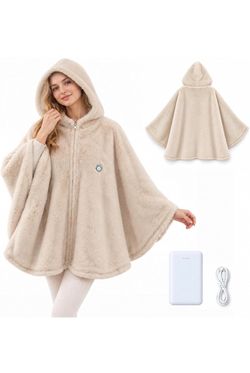 Cordless Heated Blanket, Battery Powered Heated Shawl with Hood, Camel 3 Heat Settings 149°F/131°F/113°F | Neck & Upper Back Heat | 90-Min Auto Shut-O