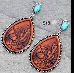 Turquoise Cactus Native  Earrings Boho Style
