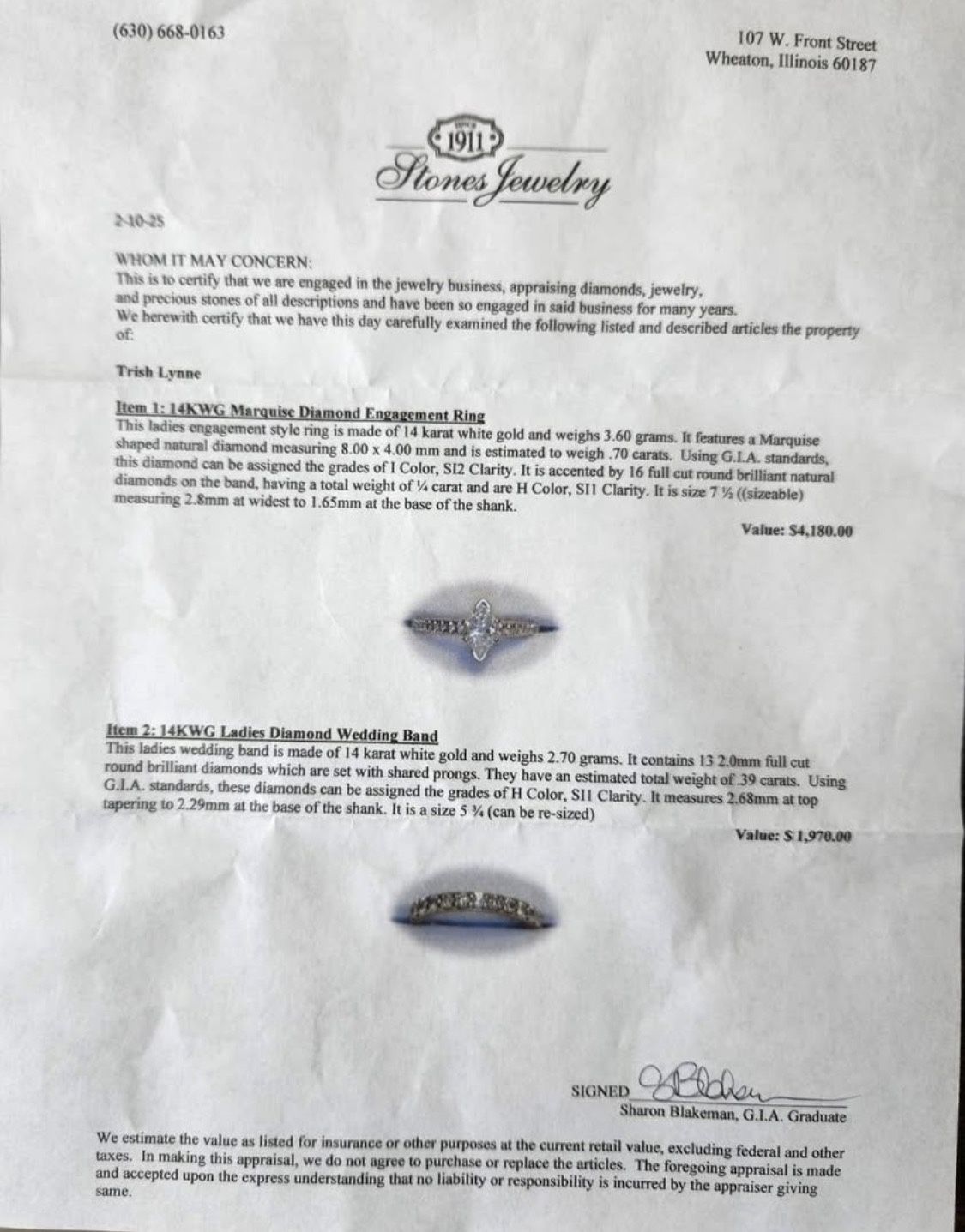 natural diamond engagement ring and band