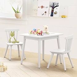 Windsor Kids Table and 2 Chair Set, Rubberwood Toddler Table and Chair Set for Art, Play, Craft, Activity, with Non-Slip Legs Round Edge Design, White
