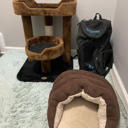 Cat Scratch Post Tower Backpack Duffle Carrier Bed Set