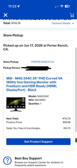 MSI - MAG 244C 24" FHD Curved VA 180Hz 1ms Gaming Monitor with FreeSync and HDR Ready (HDMI, DisplayPort) - Black