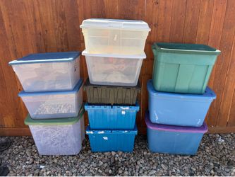 11 Assorted Plastic Storage Bins