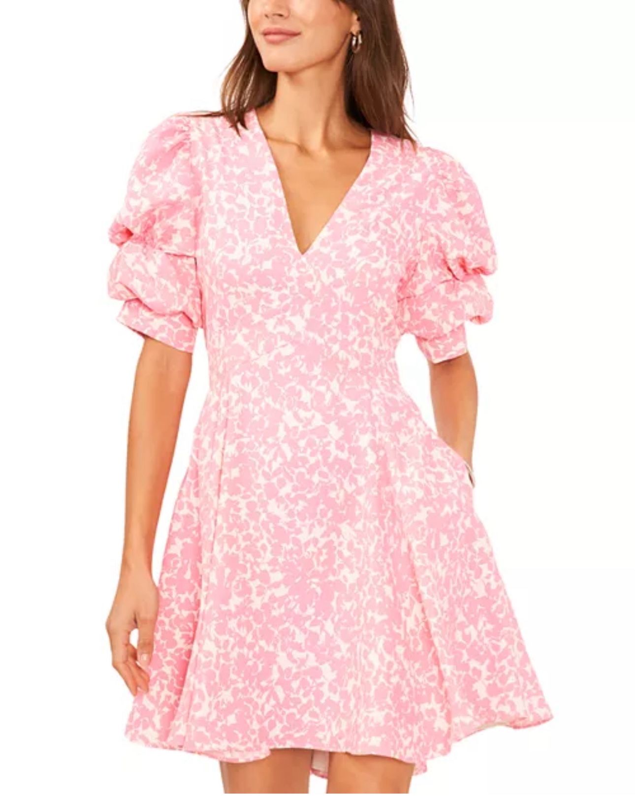 1.STATE Bubble Sleeve V Neck Dress Pink Size XL