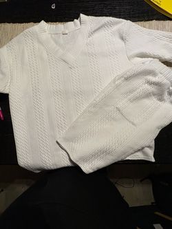 2XL White Textured Knit V-Neck Sweater
