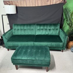 Dorel Home Furniture Emerald Green Velvet Sleeper Sofa w/ Ottoman