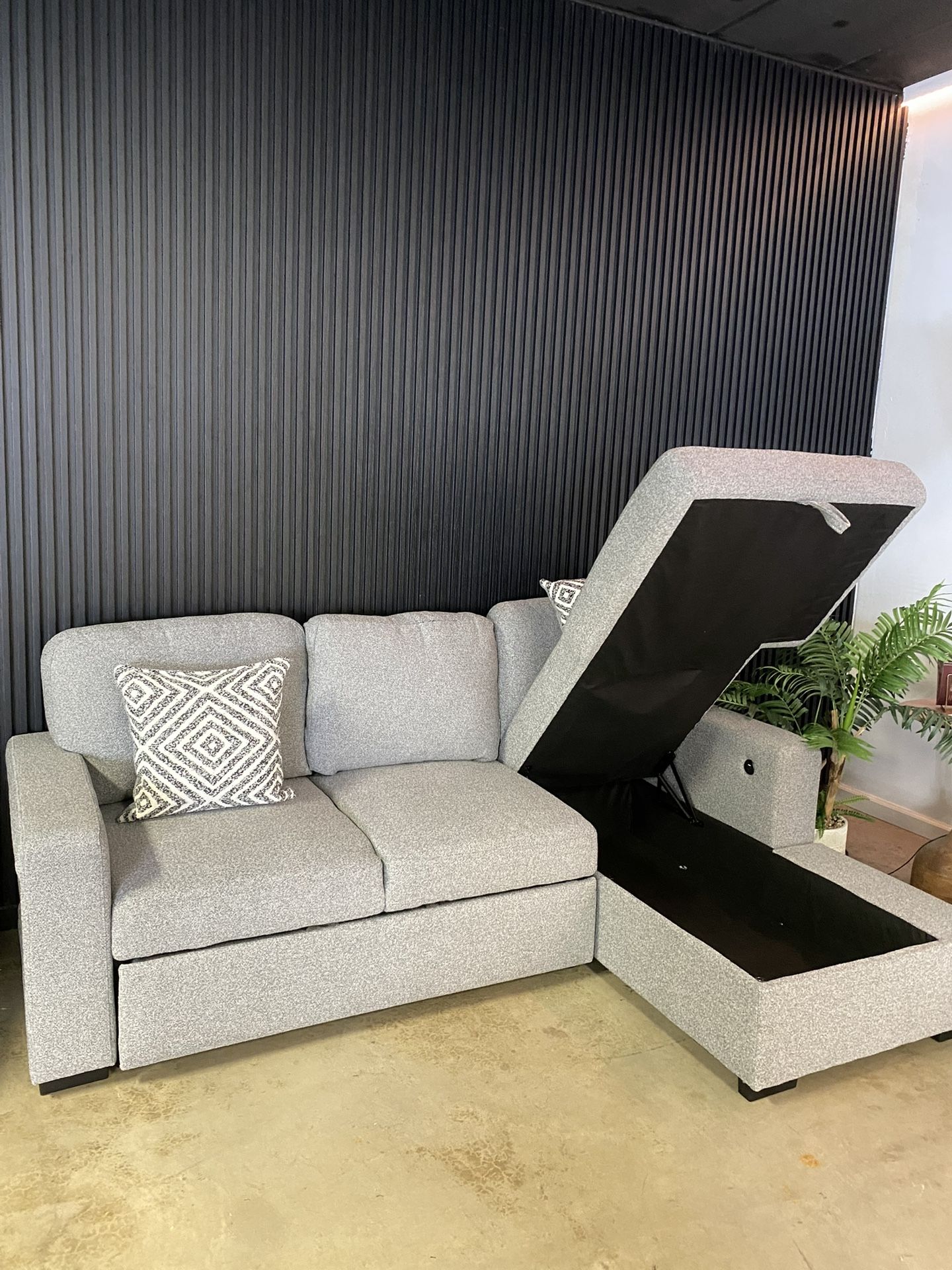 Modern Sleeper Sectional Sofa w/ Storage + USB – Washable Covers /93” Size | Space-Saving Design 💫