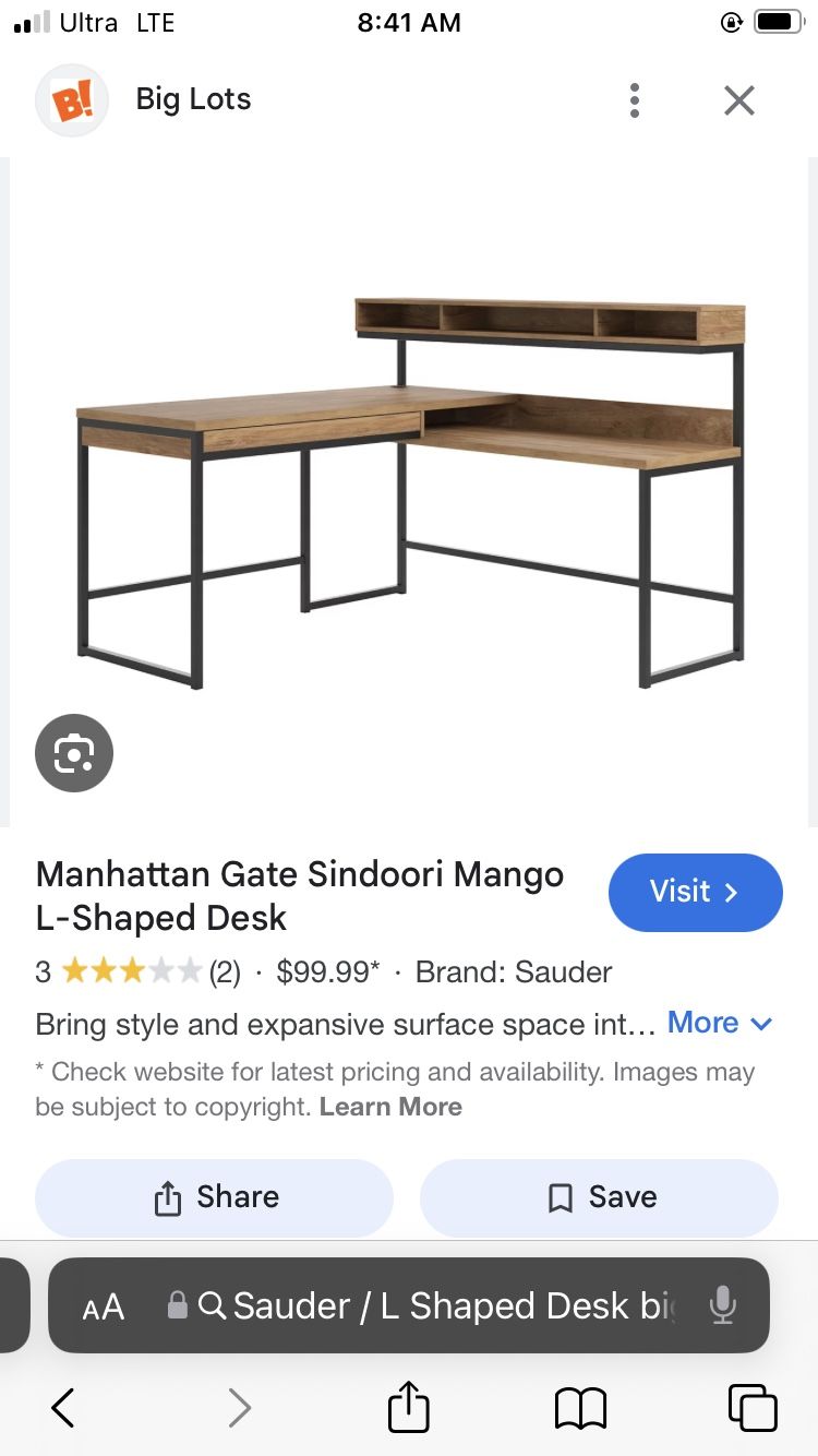 Sauder / L Shaped Desk 