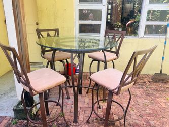 Round Glass Top Pub Table Set with 4 Chairs