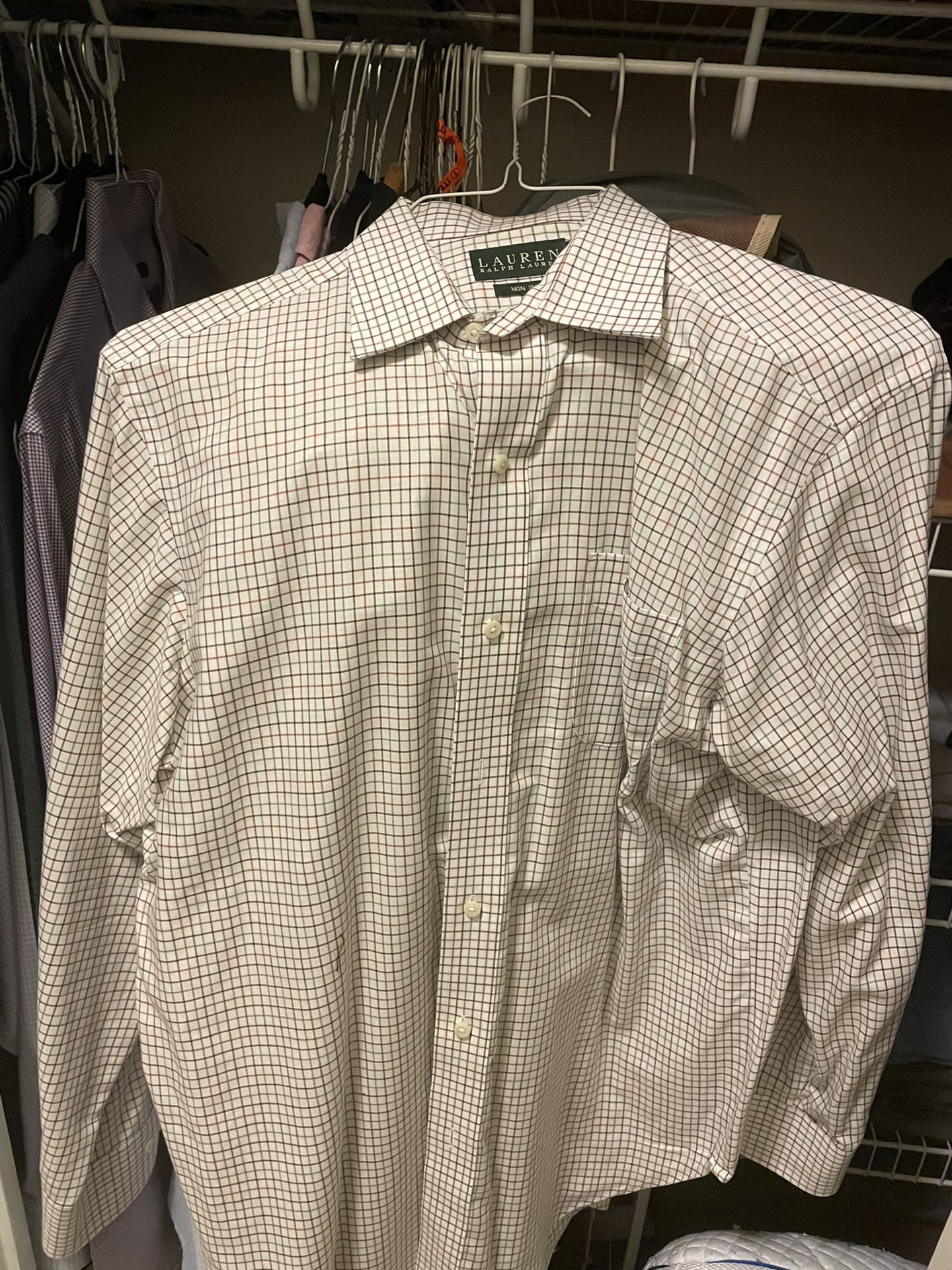 Ralph Lauren Dress Shirt - 34/35 (L) - Green/Brown Plaid - $40 OBO