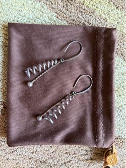 Silver Spiral Drop Earrings with Chain and Bead