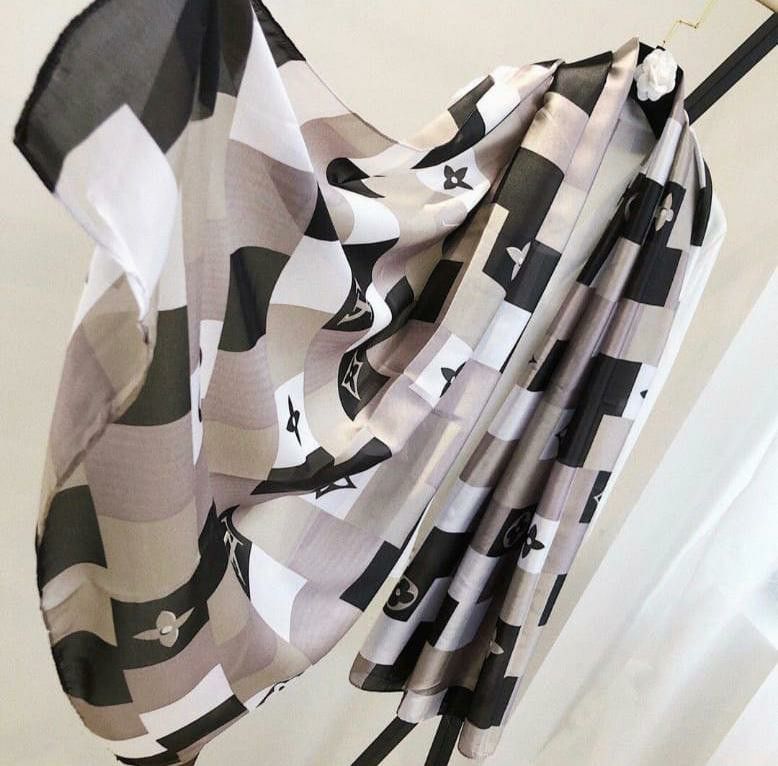 Stylish Lv silk scarf colors gray and Black Brand New