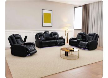 Black Leather Power Recliner Sofa Set