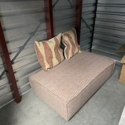 Large Modern Ottoman / Floor Lounge w/ Pillows & Decor - Neutral & Rust Tones - Excellent Condition