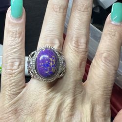 316L, Stainless Steel, Purple Turquoise Stone Ring, Size 11, Great Condition!!