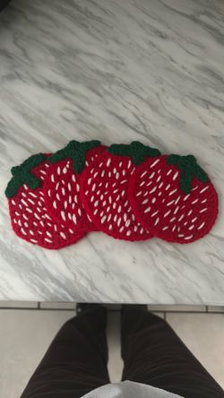 Crocheted Strawberry Coasters