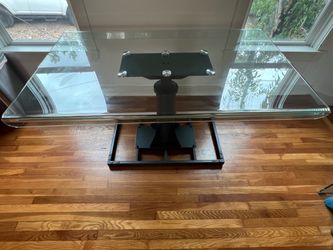 Modern Glass Dining Table w/ Adjustable Height – Architectural Black Metal Base