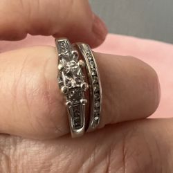 14K White Princess Cut Wedding Rings
