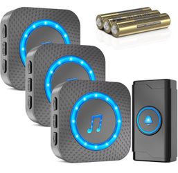 Battery-powered Wireless Doorbell with 3 Receivers 1 Button,IP55 Waterproof Door bell, 1300 FT/400M Remote Doorbell,55 Chimes 5 Volume,Flashing LED Li