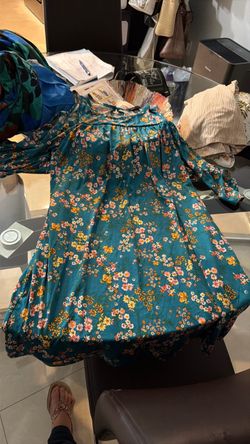 Teal Floral Long Sleeve Dress