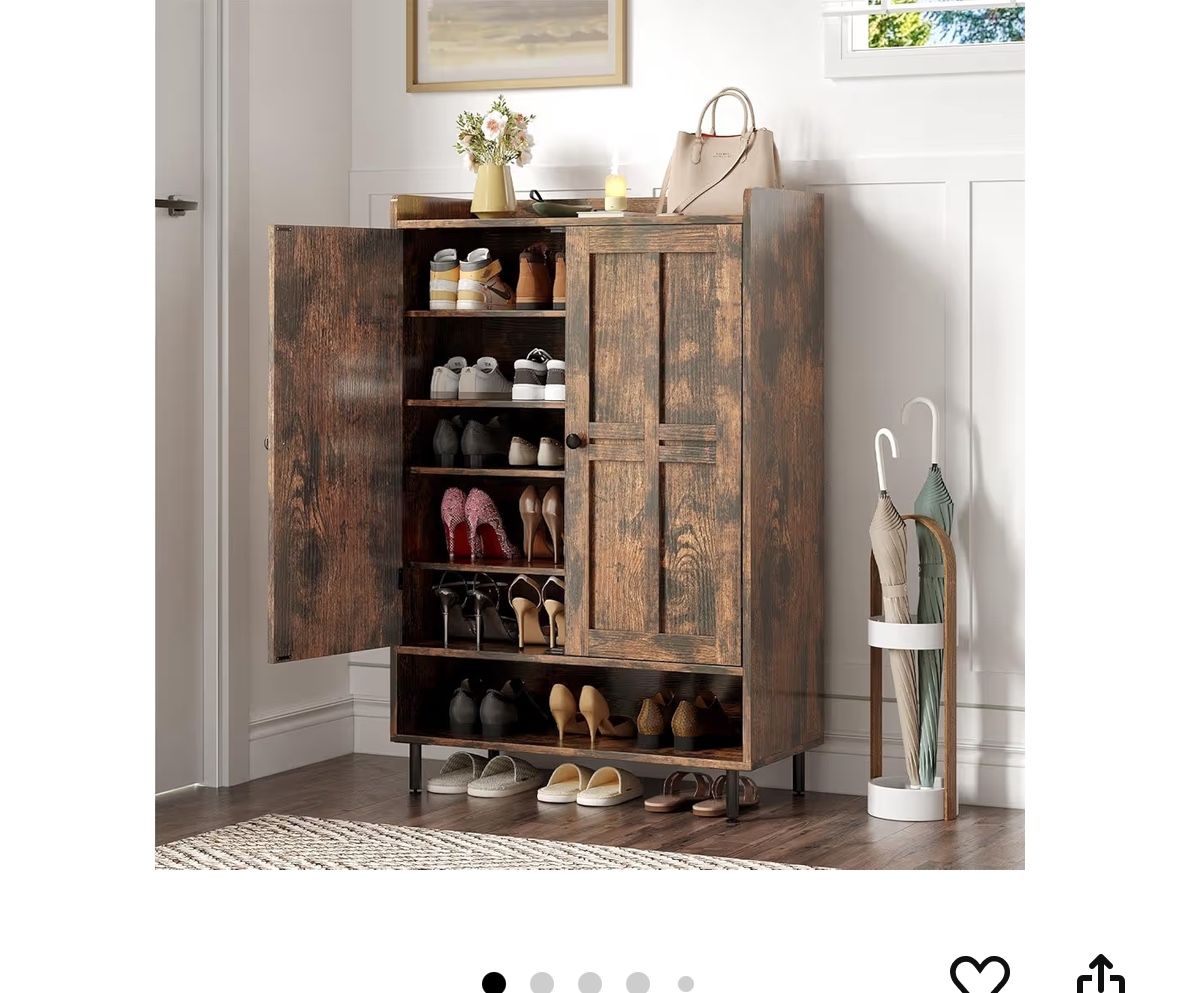 Shoe Storage Cabinet with Cross Molding Doors, 6-Tier Shoe Cabinet with 3 Adjustable Shelves and Metal Legs, 45 Inch Tall Shoes Rack Organizer Cabinet