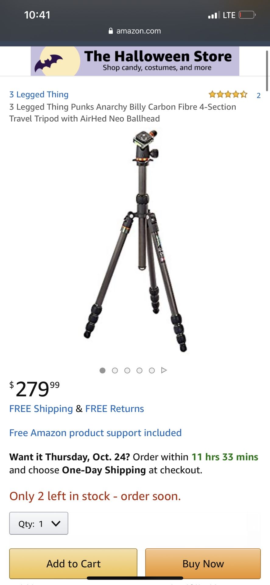 (Brand new) 3 Legged Thing Punks Anarchy Billy Carbon Fibre 4-Section Travel Tripod with AirHed Neo Ballhead 199.99$ or best offer