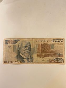 1989 Mexico Banknote 2000 Pesos  -Mexican Dos Mil Pesos Justo Sierra Bill