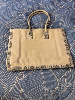 Large Express-Style Canvas Tote with Snakeskin Trim – $35