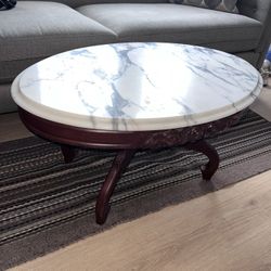 Vintage Solid Mahogany & Marble Coffee Table – Genuine Mahogany