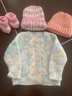 NEW knitted baby girl clothes, 3mo.