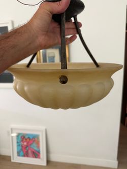 Vintage Art Deco Amber Glass Semi-Flush Ceiling Light