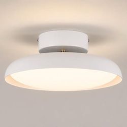 Modern LED Semi Flush Ceiling: 12" Nordic MCM White Ceiling Light Fixture Brass Gold , Metal Drum