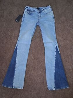Two-Tone Flare Jeans with Tags