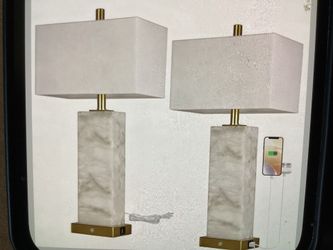 25.6” Alabaster Marble Modern Table Lamps set of 2 with USB ports