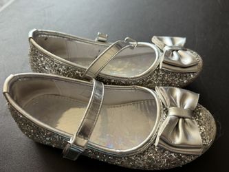 Silver Glitter Kids Shoes with Bow