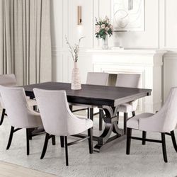 Black wood dining table with 6 chairs