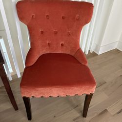 Pair of Pier 1 Import Accent Chairs – Coral Velvet & Patterned Back