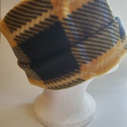 New Fleece Plaid Gold/Black Hat/Scarf Set Adult sz Hand Crafted