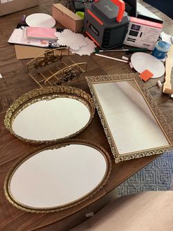 3 Vintage Gold Mirrored vanity / dresser trays