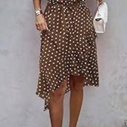  Polka Dot Women Summer Dress Midi A Line Ruffle High Low Sleeveless  Size Small Used Like New 