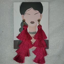 Red Tassle Dangle Earrings 