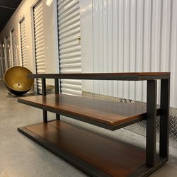 Modern Wood & Metal TV Stand – 3 Shelf Console Table