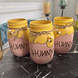 3 Piece Hunny Mason jar Centerpieces 