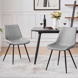 Dining Room Chairs Set of 2 Upholstered Kitchen Dining Chairs Mid Century Modern Dining Chairs with Faux Leather Metal Legs for Kitchen Dining Room, G