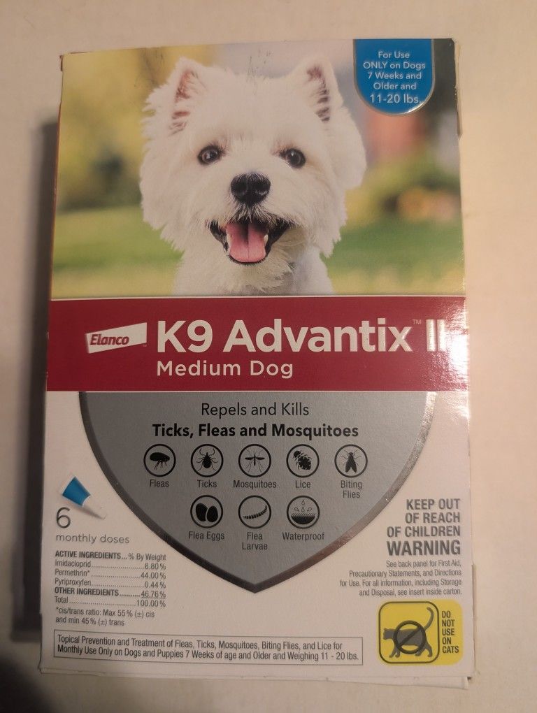 UNOPENED K9 Advantix II Medium Dog For Flea, Tick & Mosquito - 6 Doses
