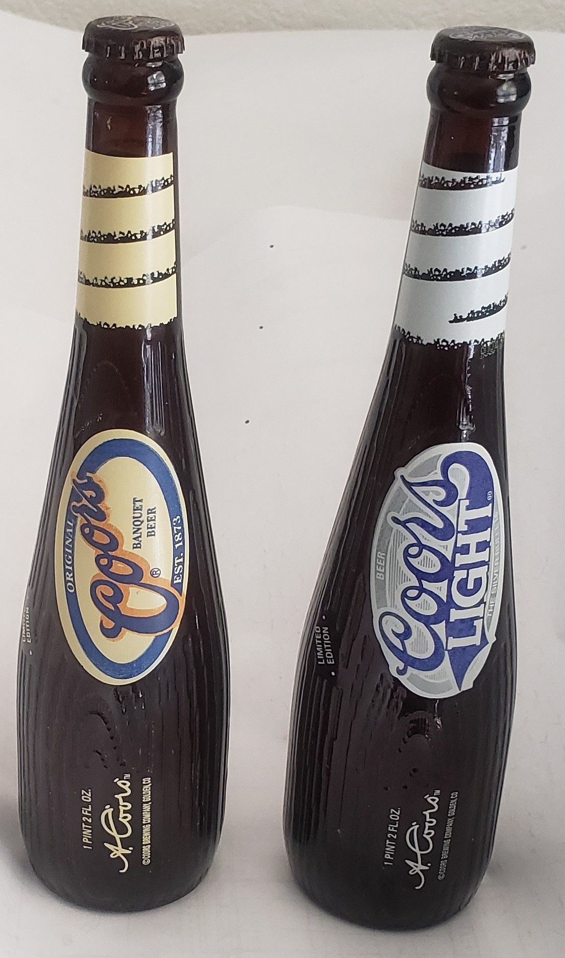 UNOPENED-Coors Original Banquet & Coors Light Beer - Baseball Bat Limited Edition Bottle - 2 Vintage Bottles